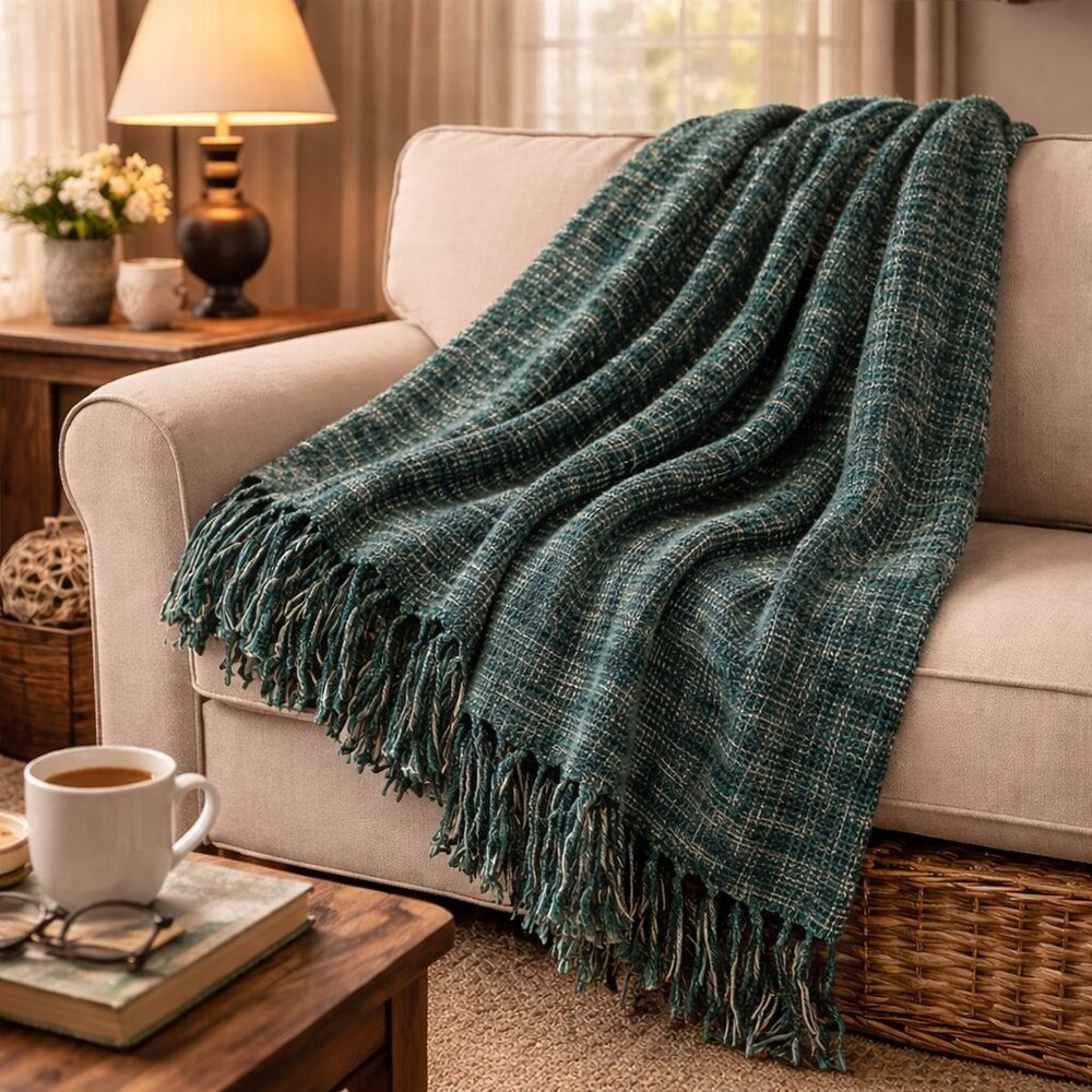 Southern Living Berkley Tweed Throw Blanket | Cozy Classic Home Decor